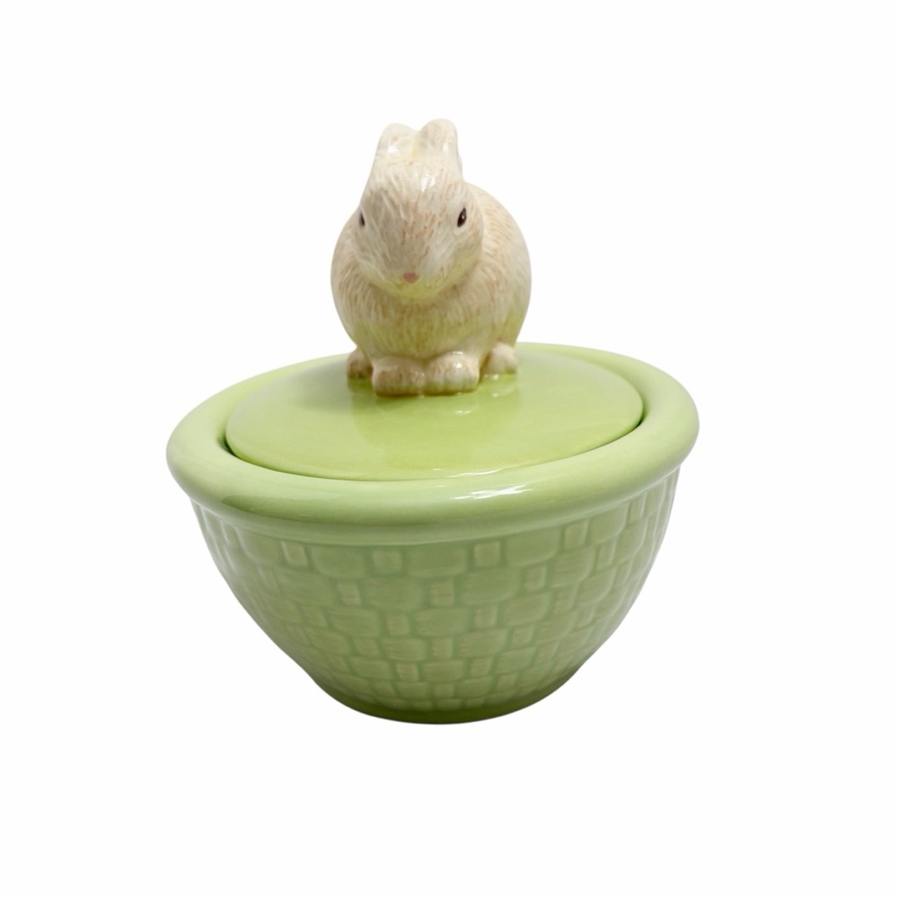 Hallmark | Ceramic Bunny Lidded Candy Dish in Light Green Easter Spring - Picture 5 of 9